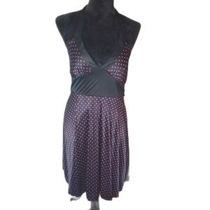 Ruby Rox Dress Black & Magenta Polka Dot Halter Medium